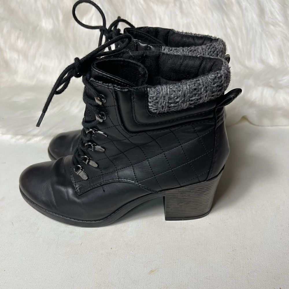 Mia teddy black knitted collar lace up combat boots round toe size 11